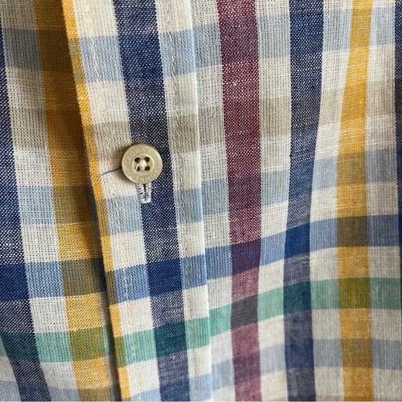 Crown & Ivy Linen Plaid Short Sleeve Button Up Shirt Multicolor Plaid Size XL - Picture 5 of 8